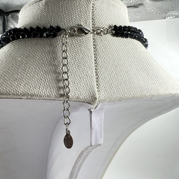 Ali Khan New York Two Strand Faceted Bead Necklace Black Silver Clear Acrylic - Picture 4 of 8